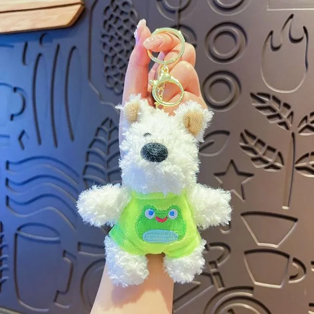 New Cartoon West Highland Dog Keychain Stuffed Dolls Cute Bag Pendant Plush Gift Car Key Ring_voghion.com