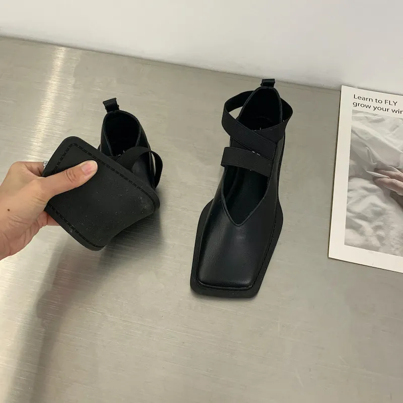 Mocassini singoli in pelle da donna, primavera 2022, nuovi, alla moda, con testa quadrata, fondo piatto, bocca bassa, scarpe basse_voghion.com