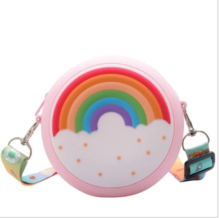 Zaini Borsa a tracolla rotonda con ciambella per bambini Borsa a tracolla per bambini per bambina Tracolla regolabile Viaggio per le vacanze Arcobaleno_voghion.com