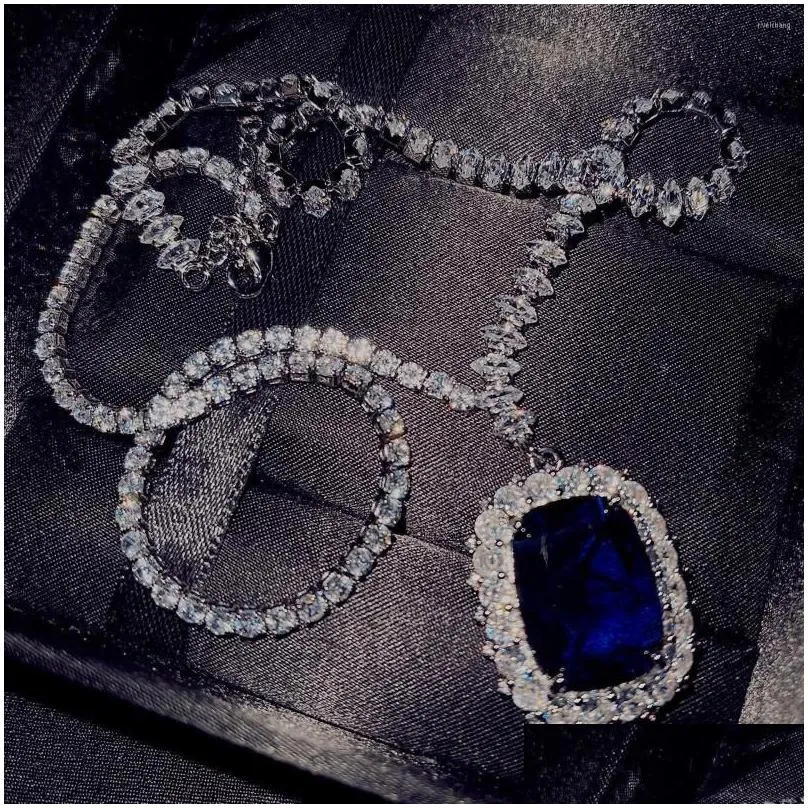 Collares colgantes Foydjew con zafiro artificial y diamante azul color plata, collar de boda para mujer, joyería nupcial_voghion.com