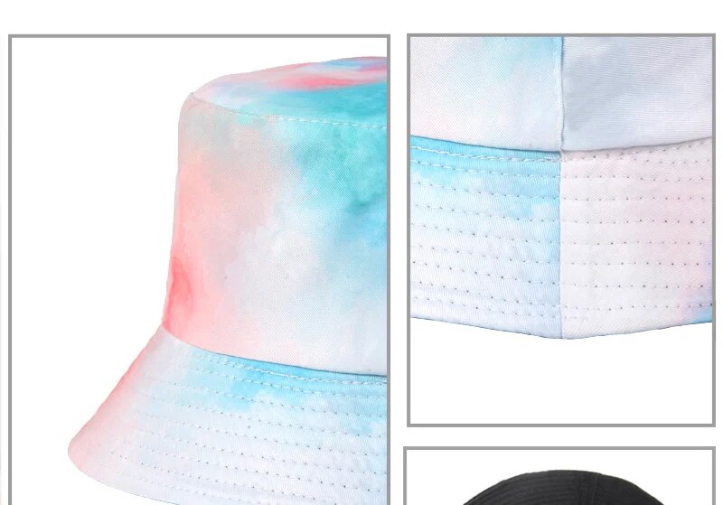 Summer New Tie Dyed Printed Wide Eaf Flat Top Unisex Outdoor Sunscreen Fisherman Hat  Bucket hat_voghion.com