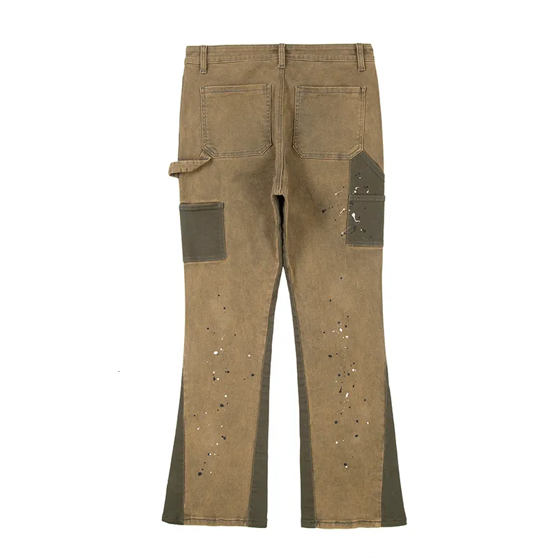 Pantalon cargo ample en denim micro-élastique délavé peint à l'encre pour homme, style patchwork Y2K, surdimensionné et décontracté_voghion.com