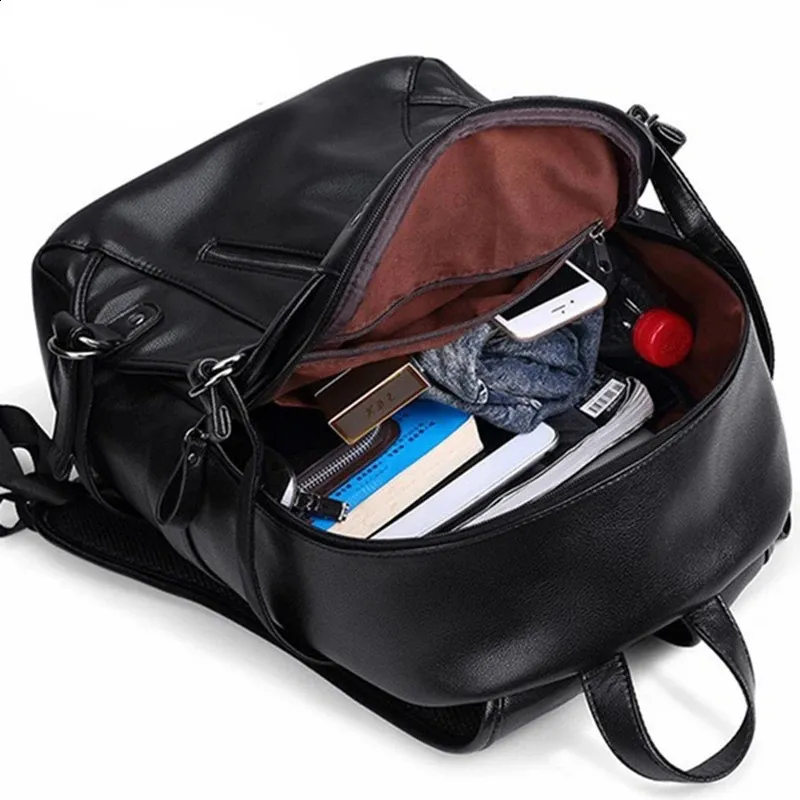 Men's Waterproof Usb Charging Backpack Leather Travel Bookbag_voghion.com