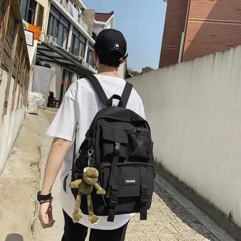 Sac à dos à poches multiples pour hommes, sac de styliste en toile avec boucle, sacs à dos d'ordinateur portable pour adolescents, sacs d'école pour étudiants_voghion.com