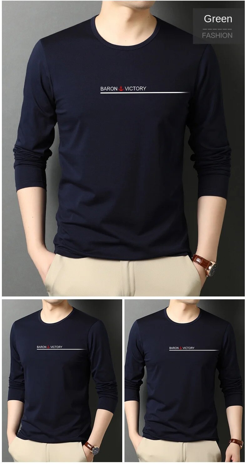 Topkwaliteit 95% katoen Designer Nieuw modemerk T-shirt Heren T-shirt Effen Trendy Lange mouwen Tops Casual Heren_voghion.com