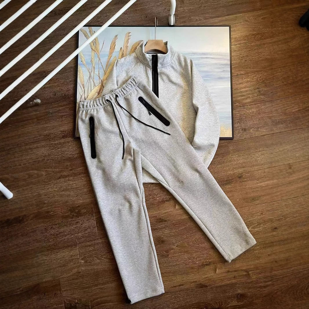 Ensemble sweat-shirt et pantalon de survêtement amples pour hommes, col montant, pull, demi-fermeture éclair, vêtements de sport pour hommes 998=312