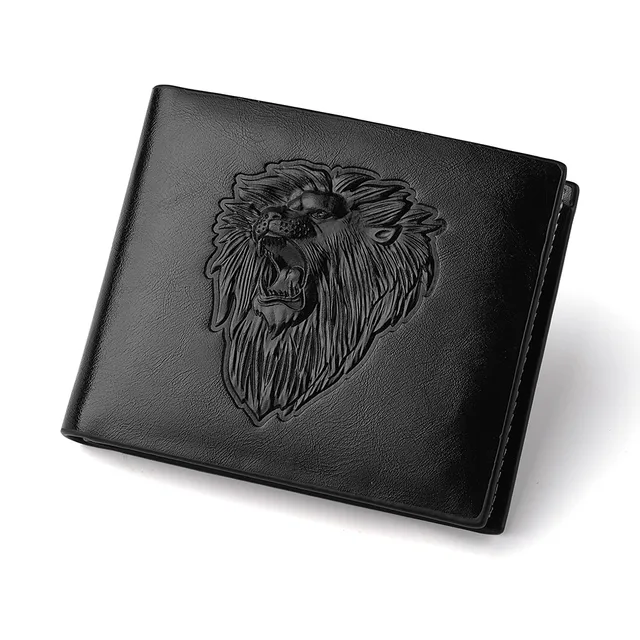 1Pc Lion 3D Wytłoczony Wzór Portfel Męski Biznesowy PU Skórzany Portfel Na Monety Karty Kredytowe Na Prezent Męski Na Boże Narodzenie_voghion.com