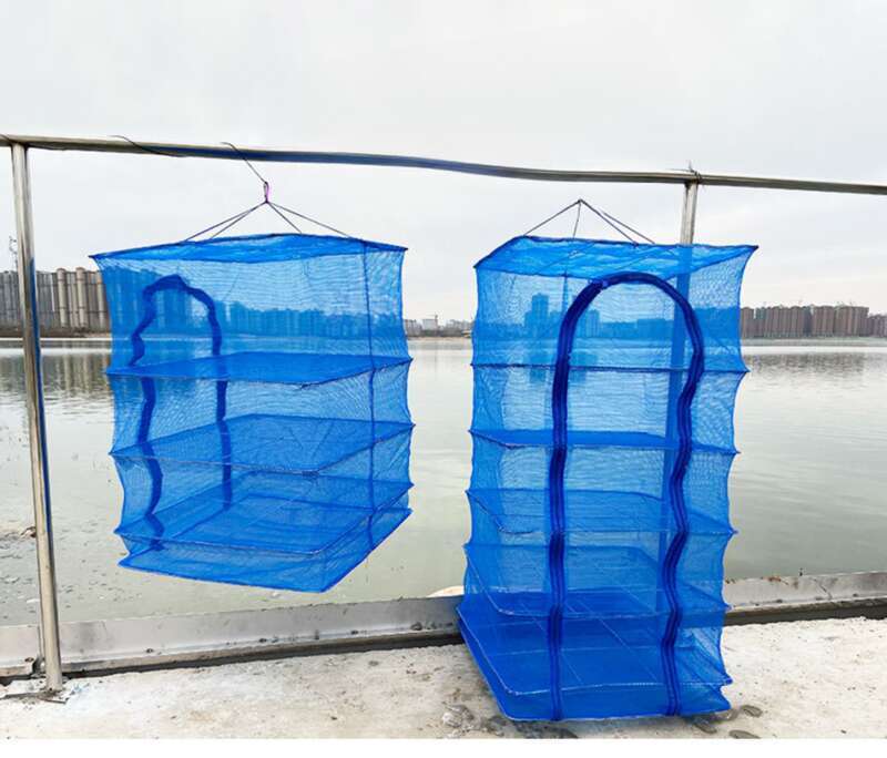 Rede azul, com fecho de pressão, gaiola pequena dobrável de três e cinco camadas para os olhos, rede de secagem ao sol com zíper azul_voghion.com