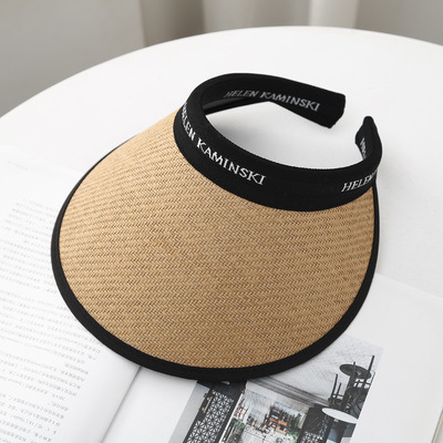 Alphabet Grass Woven Women's Summer Sunshade Open Top Sunscreen Versatile UV Protection Hair Hoops Cool Hat Fashionable_voghion.com