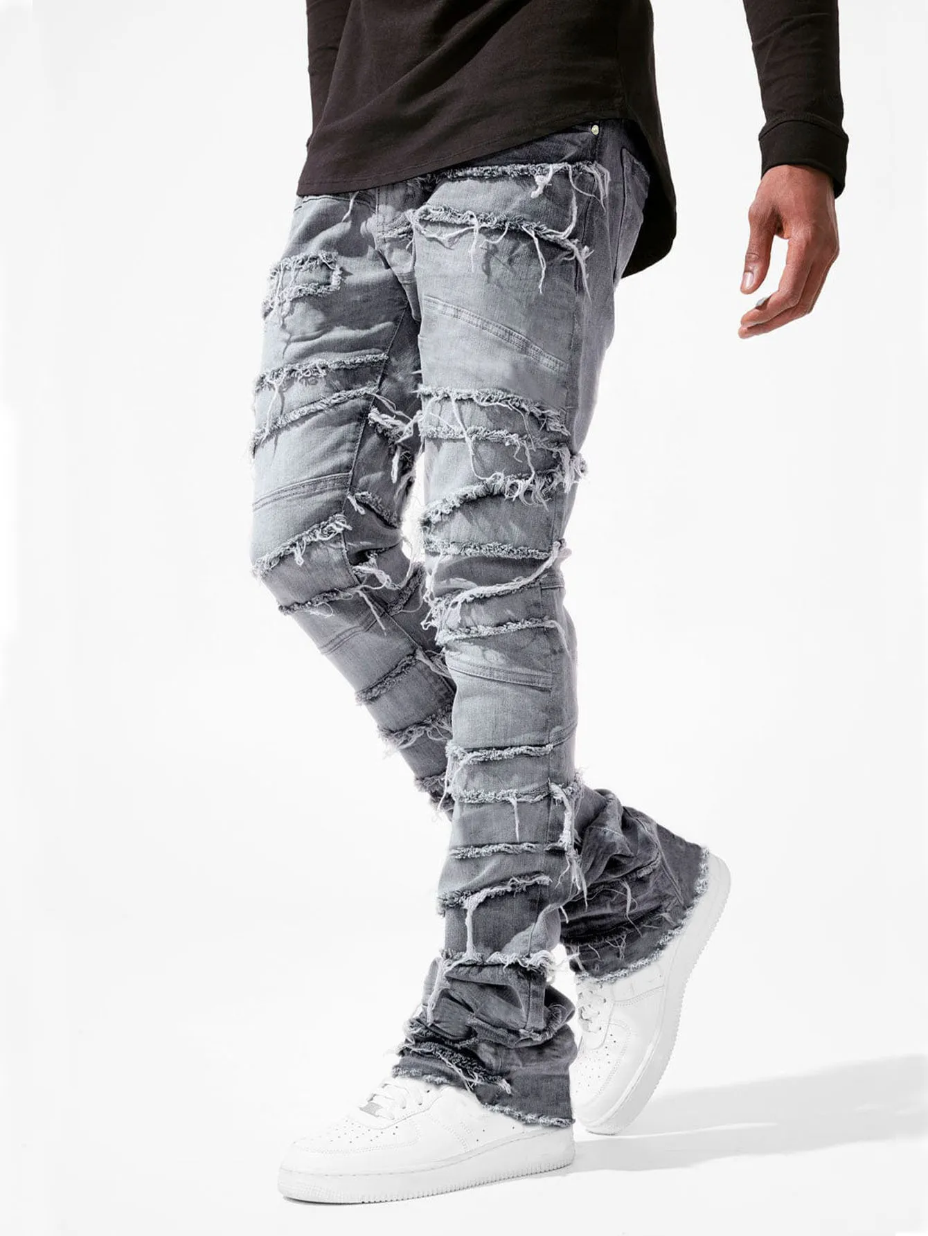 Jeans gescheurde slim patch denim voor heren skinny gestapelde broeken broek streetwear jongen_voghion.com