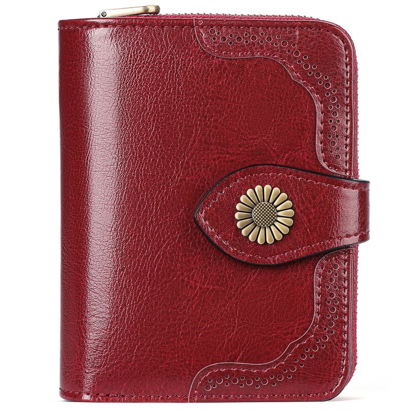 Echtes leder kurze brieftasche zwei falten frauen zipper vintage öl wachs rindsleder_voghion.com