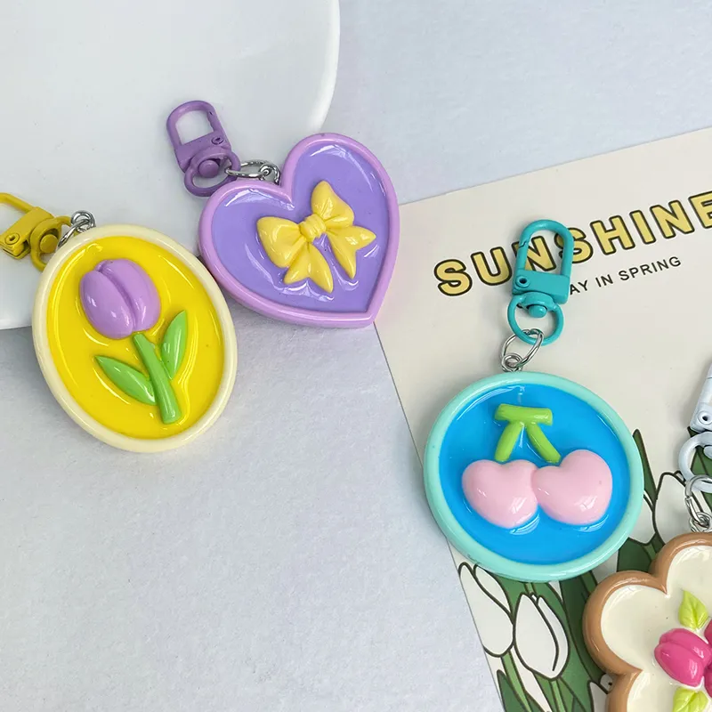 Portachiavi a forma di fiore dipinto a olio con motivo a tulipano, rosa, ciliegia e farfalla, con nodo, per auto, borsa, zaino, ciondoli, decorazioni_voghion.com
