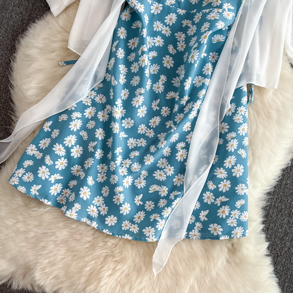 Completo due pezzi donna vestito fiori scollo americano e cardigan_voghion.com