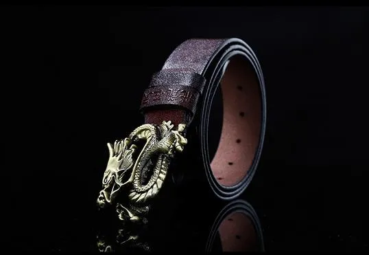 Naujo stiliaus, aukštos kokybės, firminio dizainerio diržai su vario drakono sagtimi vyrams ir moterims, juosmens diržas su natūralia oda_voghion.com