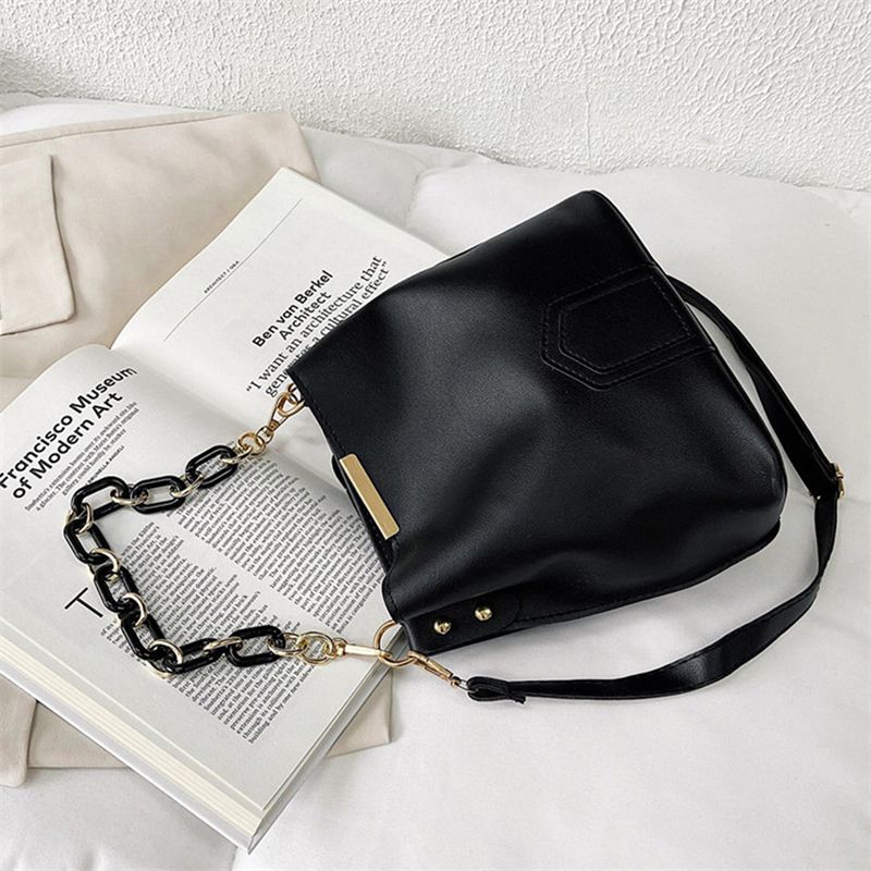 Retro Mode Einfache Nieuwe Textuur Grote Kapazität Dames Kette Tragbare Messenger Bucket Bag_voghion.com