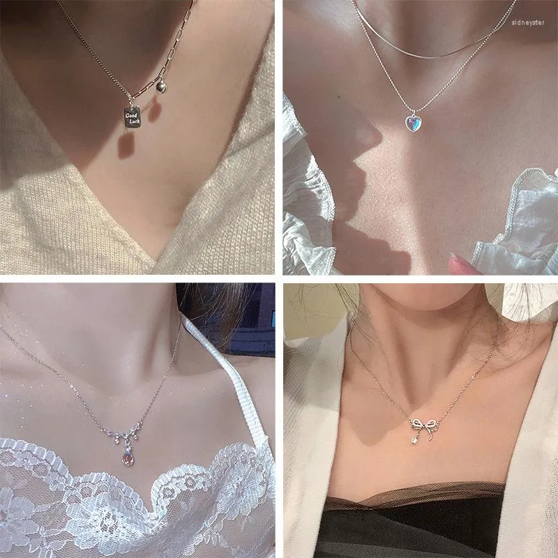 Chains Color Galaxy Pearl Necklace Female Butterfly Indifferent Light Flash Diamond Niche Clavicle Chain_voghion.com