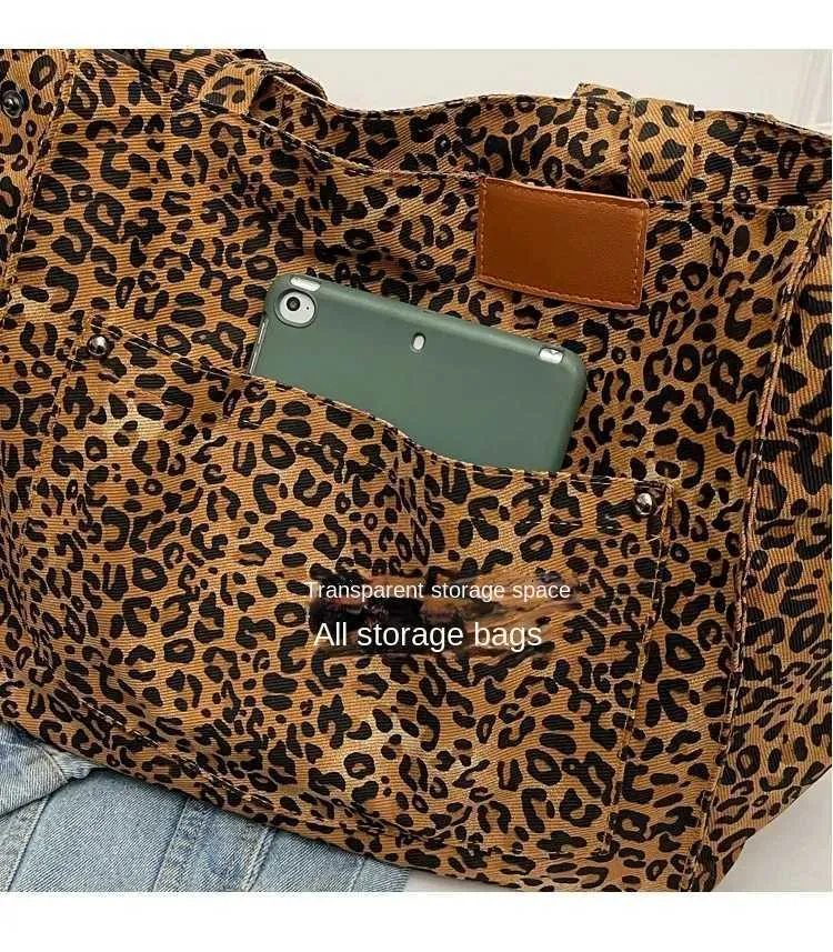 Large leopard print womens shoulder bag detachable canvas large capacity shopping 2024 winter new handbag Y241011_voghion.com