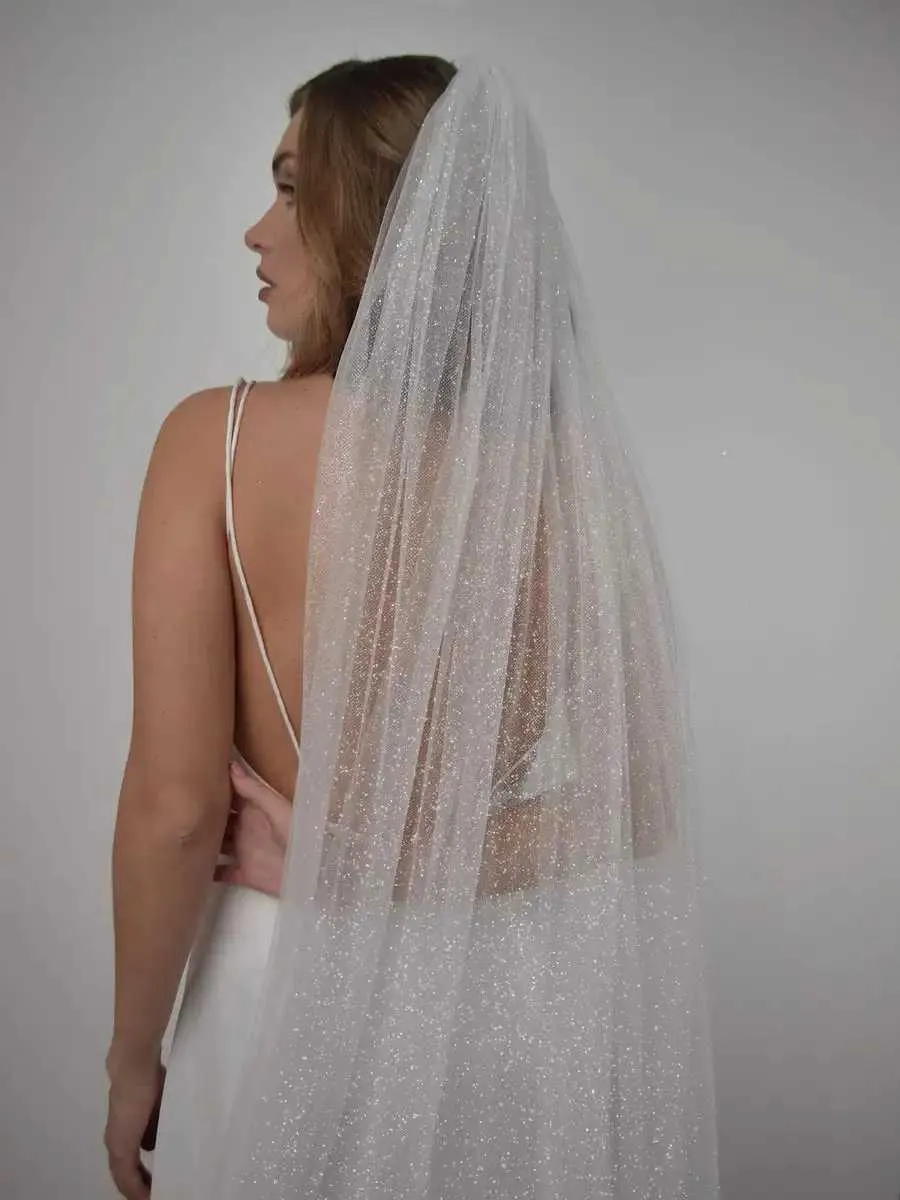Véu de noiva brilhante de 2 m de comprimento, com uma camada e pente, acessório para cabelo de noiva_voghion.com
