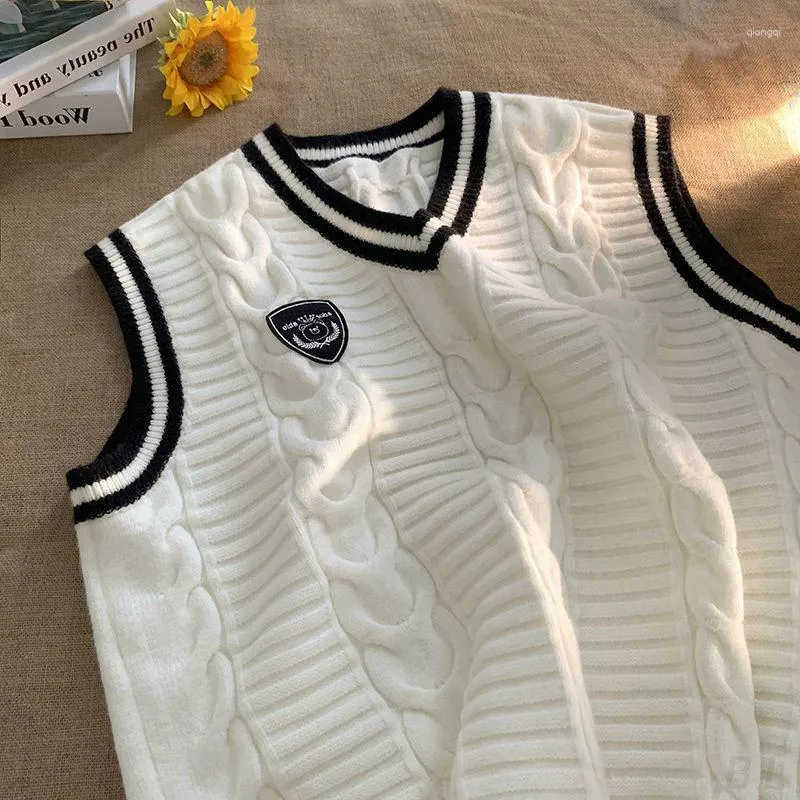 Herrenpullover Übergroße Vintage Frauen Männer Jugend Pullover Pullover Weste Paar Lose Ärmellos Gestreift Japanischer Stil_voghion.com