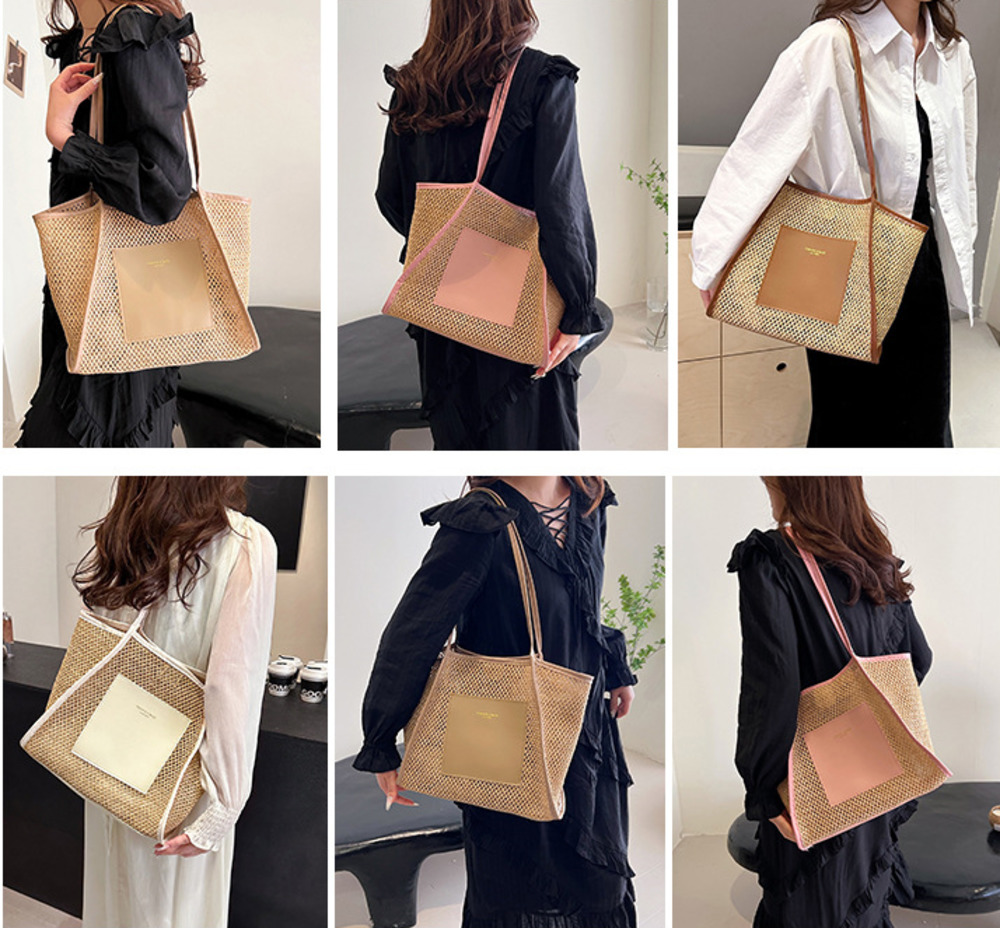 Große Geflochtene Strohtasche Für Damen Sommer Schultertasche_voghion.com