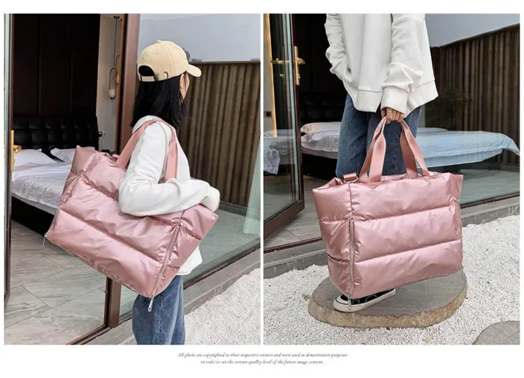 Kapazität Umhängetasche für Frauen wasserdichte Nylon Taschen Space Pad Baumwolle Feder unten große weibliche Tote Handtaschen Winter_voghion.com