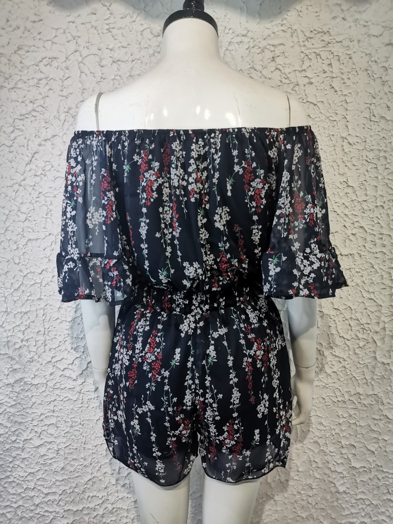 Kurzärmliger, lockerer, einfarbiger Chiffon-Overall für Damen_voghion.com