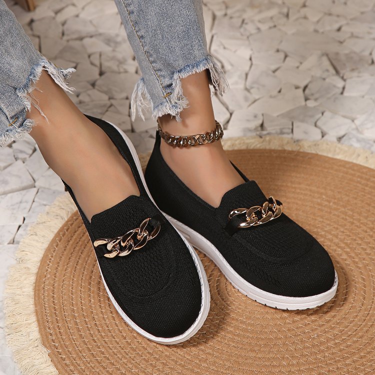 Thick Fly Woven Soft Sole Single Shoe Women With One Foot Pedal Knitted Breathable Lefu For Women's Board Shoes_voghion.com