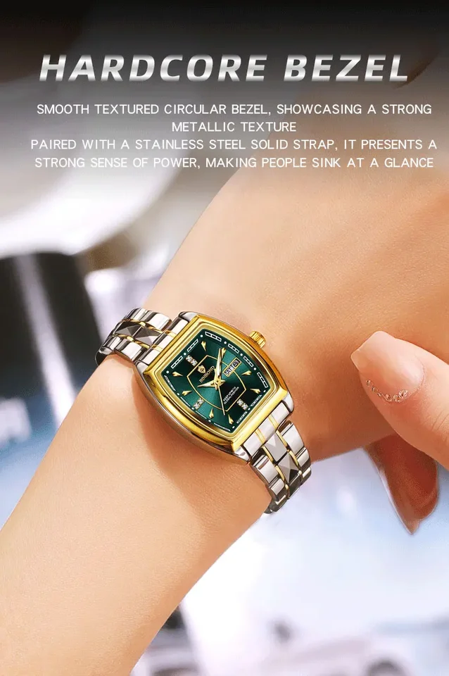 Square Couple Watch Set Stainless Steel Luminous Quartz Watches_voghion.com