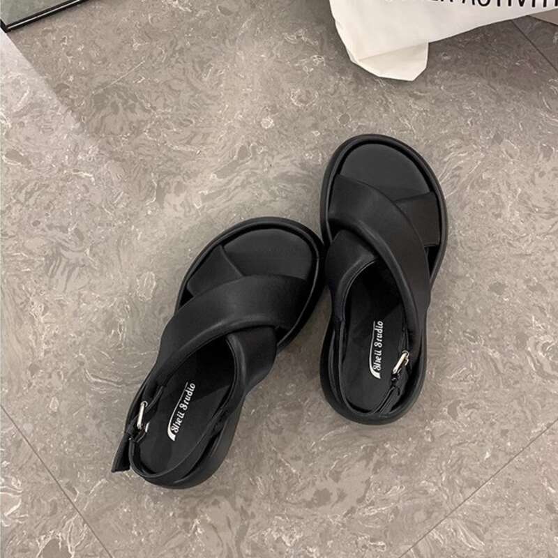 Sandali estivi in pelle casual con fondo spesso e bolle da donna, nuovi estivi_voghion.com