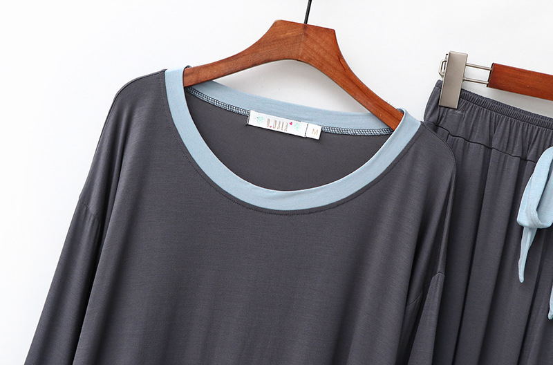Vêtements pour femmes Pyjamas nouveau printemps et automne modal col rond manches longues ample pantalon large costume de loisirs vêtements de maison deux pièces pour femmes_voghion.com