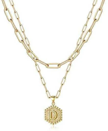 Collane girocollo a strati color oro vintage per semplice collana con ciondolo a 26 lettere regolabile iniziale gioielli da donna_voghion.com