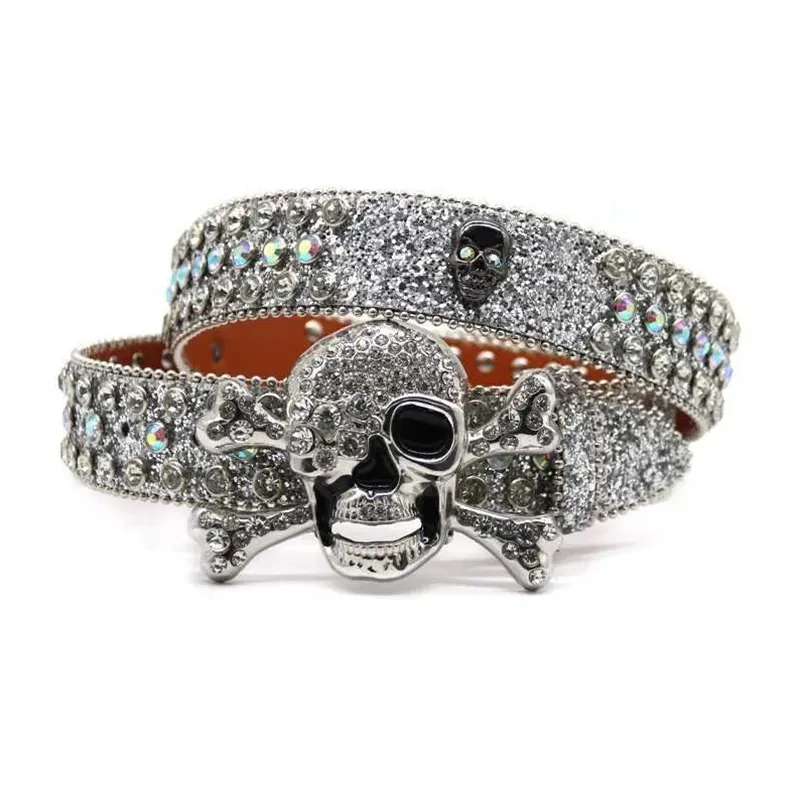 Skull Pattern Rhinestone Belt For Men And Women Luxury Retro Style_voghion.com