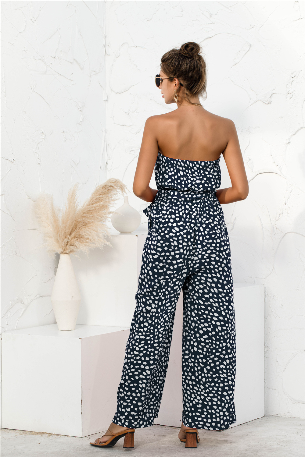 Nuevos productos de verano para mujer, nuevo mono de pierna ancha con cordones y estampado de lunares en forma de corazón y top de tubo sexy_voghion.com