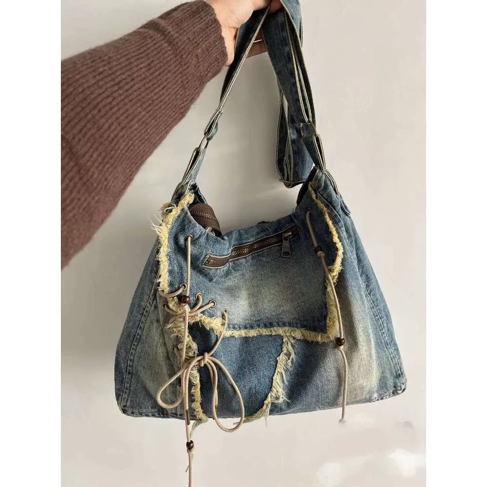 Sacs fourre-tout messager en denim vintage pour femmes, sacs à main et sacs à main de créateur 2023, nouveauté en bois, pompon perlé, grande bandoulière_voghion.com