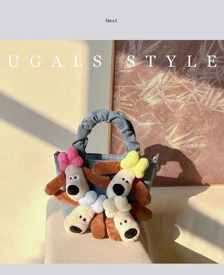 Bolso de mano de mezclilla con forma de cubo de peluche para mujer, de gran capacidad, estilo bandolera, informal_voghion.com