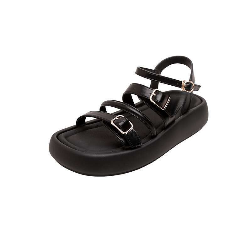 Summer Outdoor Shoes 2025 New Flat Straight Casual Beach Shoes Thick Bottom Roman Sandals_voghion.com