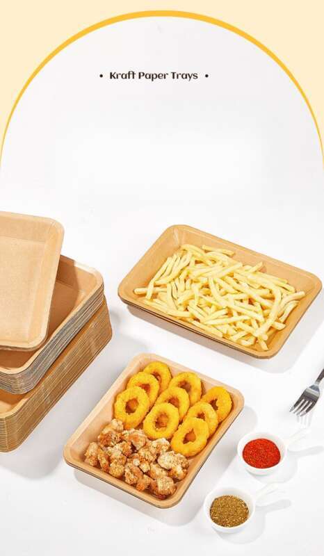 Tăvi din hârtie kraft îngroșată, de unică folosință, rezistente la ulei, farfurii de picnic, frigărui pentru grătar, cartofi prăjiți, tăvi pentru gustări_voghion.com