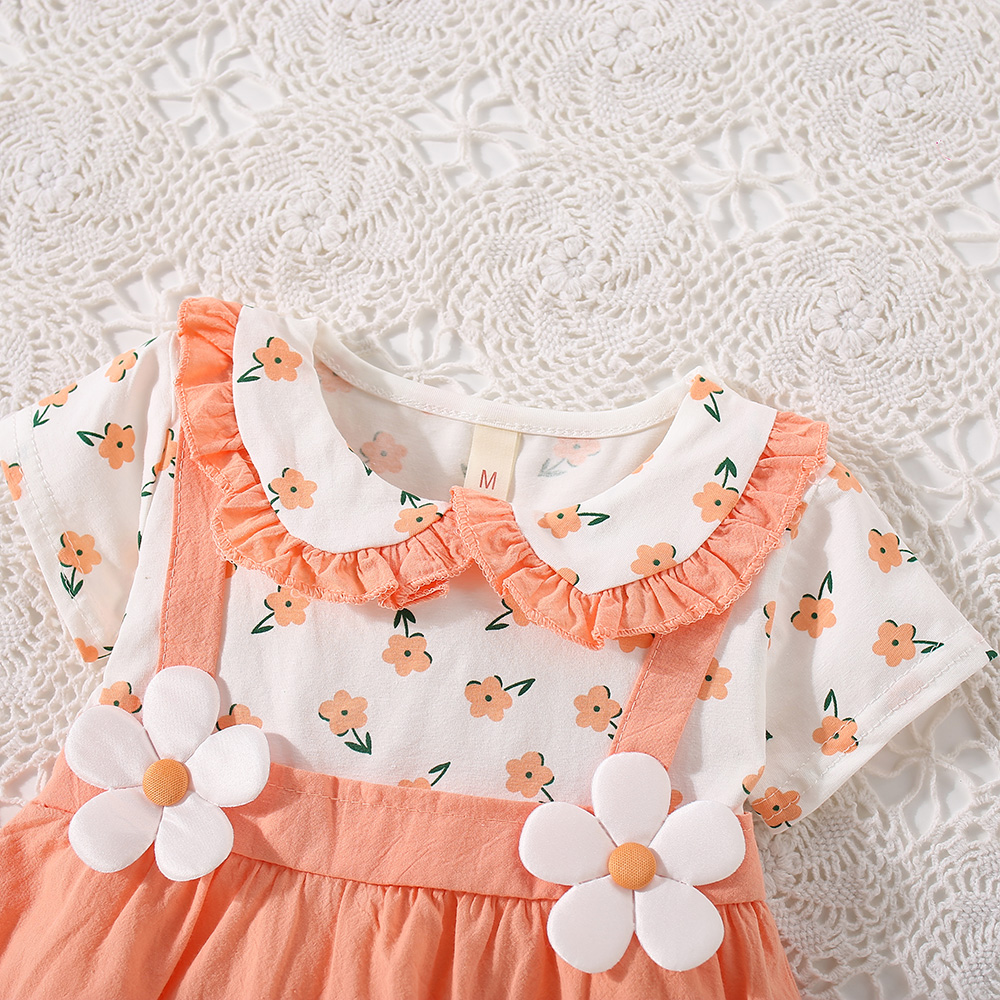 Robe d'été pour petite fille avec bord à volants et col de poupée, robe imprimée à fleurs, vêtements mignons pour enfants_voghion.com