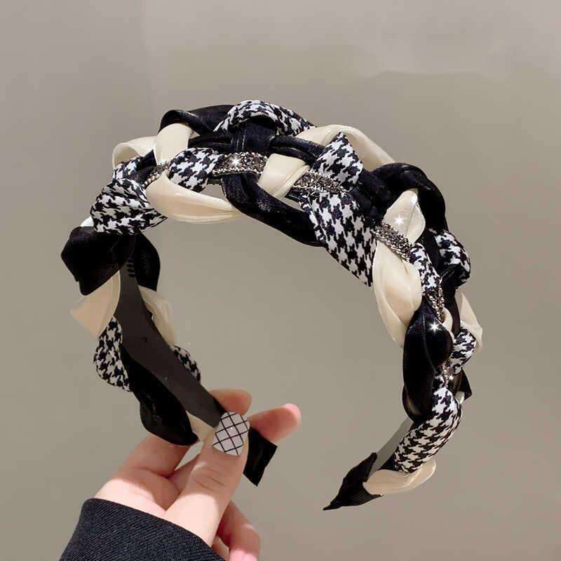Cerchietto per capelli coreano Dongdaemun Thousand Bird Grid da donna con bordo largo, temperamento diamante acqua, grado teschio alto_voghion.com