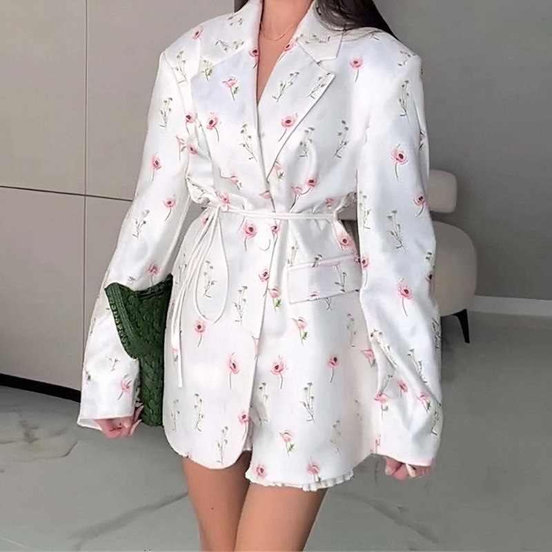 Women’s Clothing Trend V-Neck Belted Duster – Flowy Polyester Coat In 12 Colors (S-XXXL, Floral/Solid)