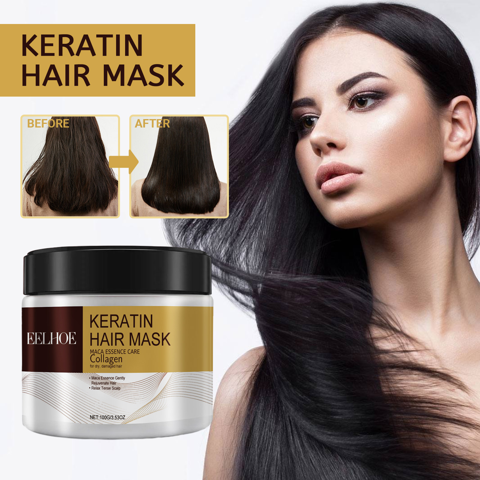 EELHOE Repair Moisturizing Hair Mask, tiefenwirksame Feuchtigkeitsmaske zur Reparatur von geschädigtem Haar, trockenem, gespaltenem Haar und verknoteten Haaren_voghion.com