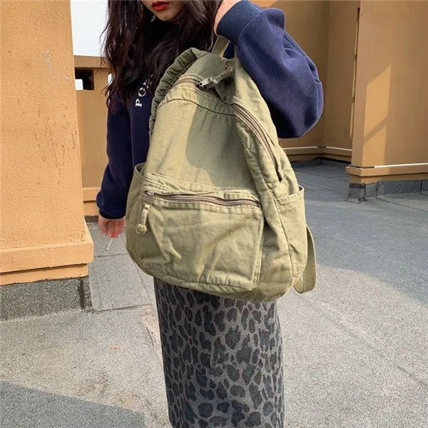 Vintage Backpack For Canvas Women Rucksack Zipper Casual Medium-Capacity Preppy Style Female Bag_voghion.com