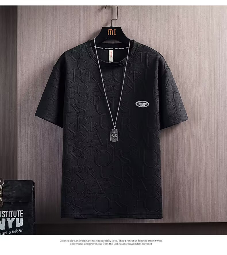 Men's Clothing Summer Suit Trendy All Match Loose Casual Short Sleeved T Shirt Waffle Top Shorts_voghion.com