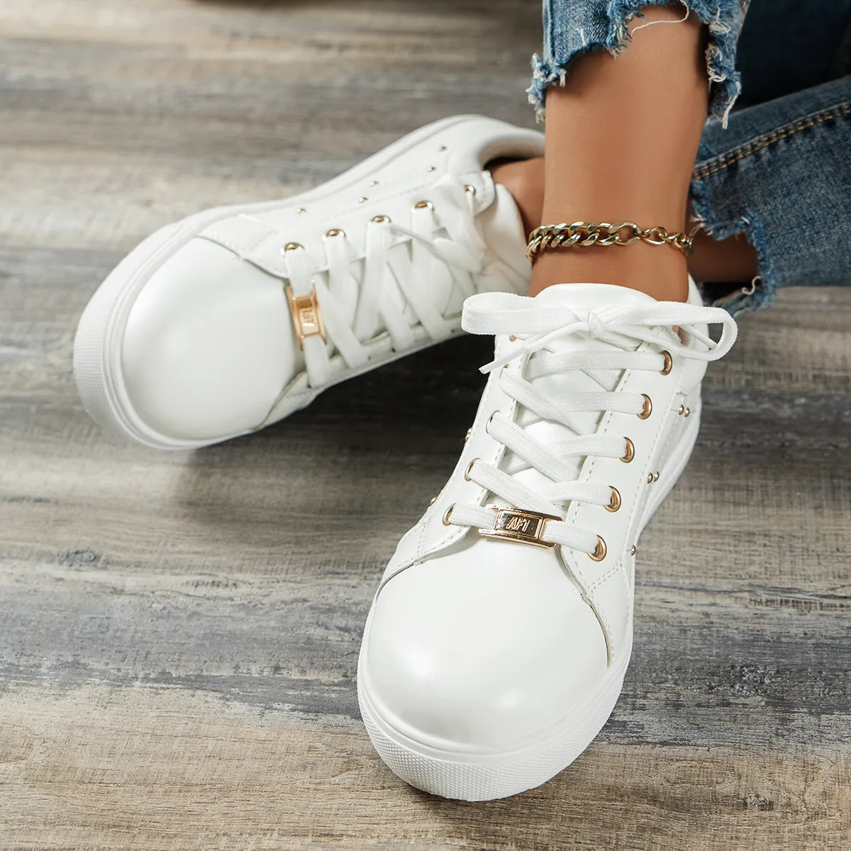 Casual Board Shoes White Round Toe Lightweight Comfortable Trainers_voghion.com