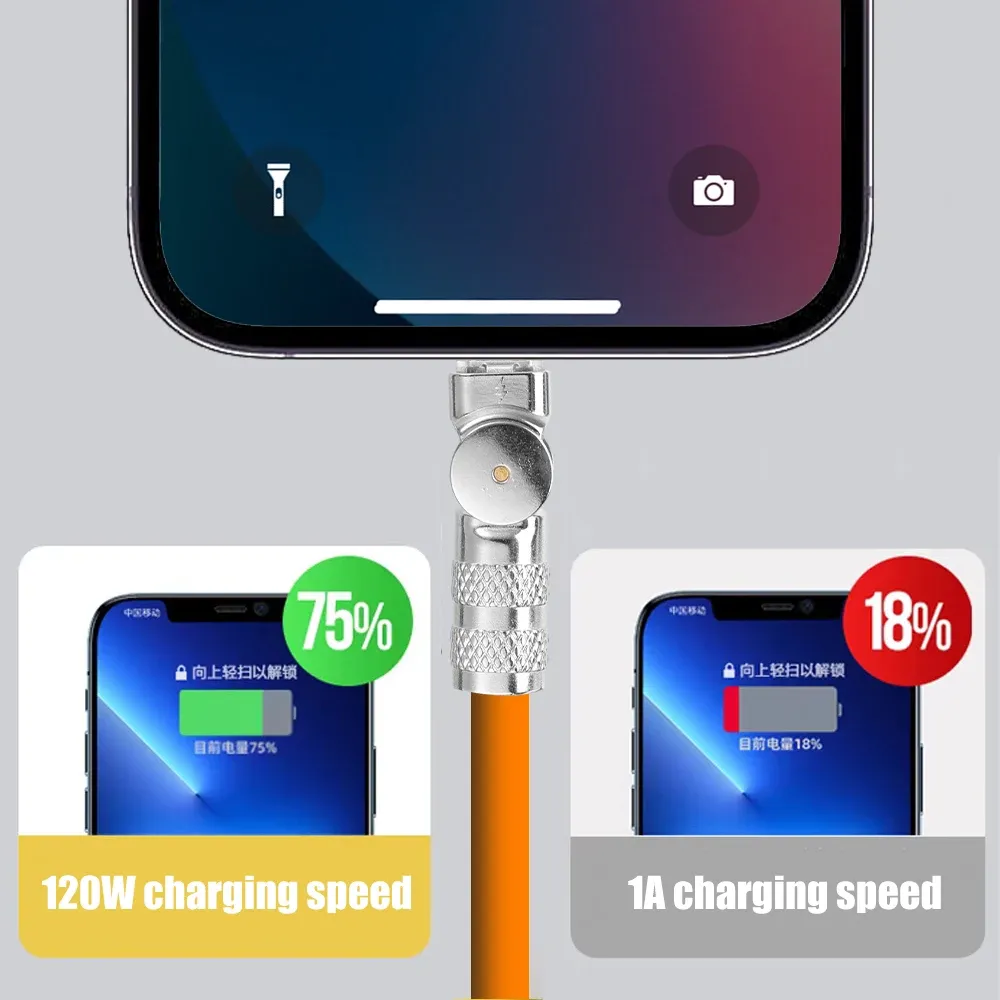 Typ C-Mobiltelefonkabel 6A 120W Superschnellladegerät Micro-USB-Datenkabel 180 Grad drehbar mit leichtem Bruchschutz_voghion.com