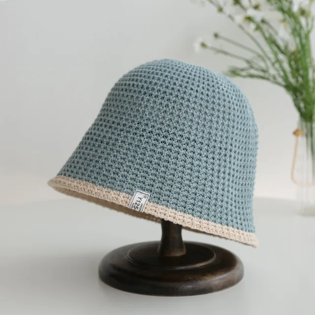 Pălărie de vară tricotată cu găleată respirabilă Colorblock pentru femei, hip hop, pliabilă, Bob, pescar, în aer liber, de călătorie, Gorros_voghion.com