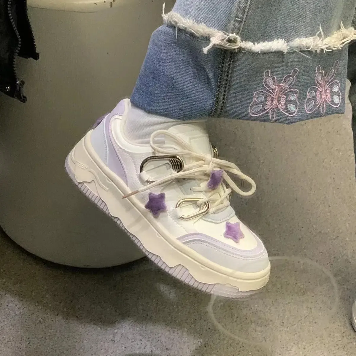 Sneakers con plateau viola da donna, scarpe kawaii, casual, vintage, sportive, da tennis, da donna, piatte, coreane, carine, vulcanizzate_voghion.com