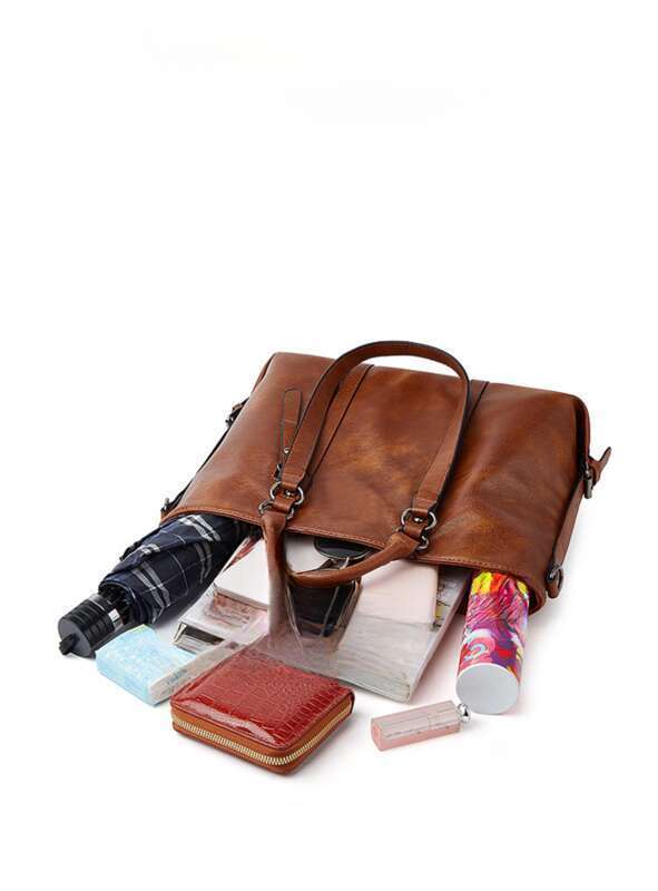 Large Capacity Oil Waxed Leather Women's Bag Simple Slanting Shoulder Handbag_voghion.com
