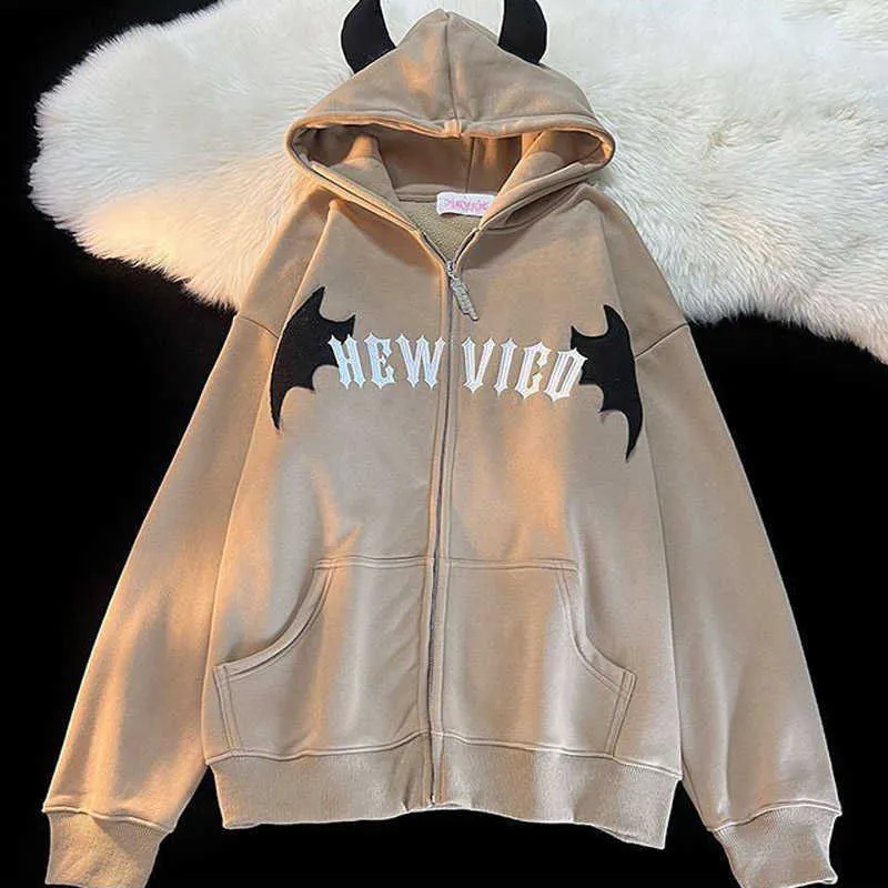 Erkek I mp Kapşonlu Sweatshirtler Hip Hop Koyu Yarasa Kanatlı Şeytan Boynuz Gotik Fermuarlı Kapşonlu Ceket Erkek Kadın Büyük Boy Sweatshirt_voghion.com