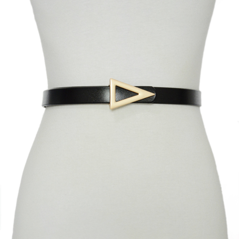 Ceinture polyvalente version coréenne pour femmes, ceinture décorative à boucle triangulaire en cuir de vache véritable, taille fine simple à boucle unique_voghion.com